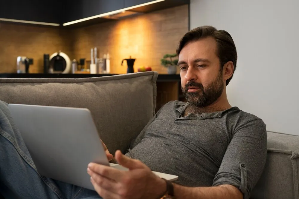 plano médio homem trabalhando no laptop