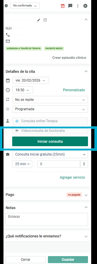 Detalhes da consulta - iniciar videoconsulta