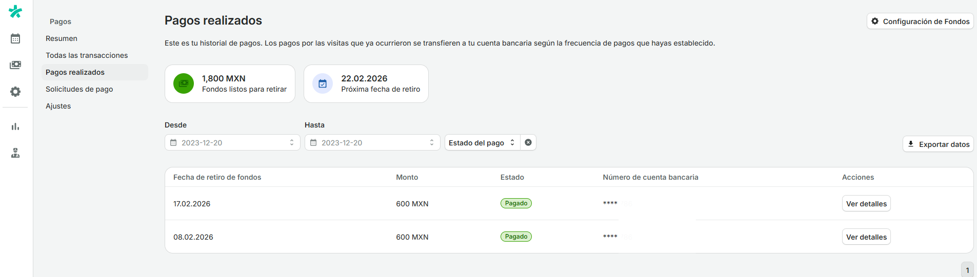Pagamentos realizados - consulta de pagamentos e detalhes